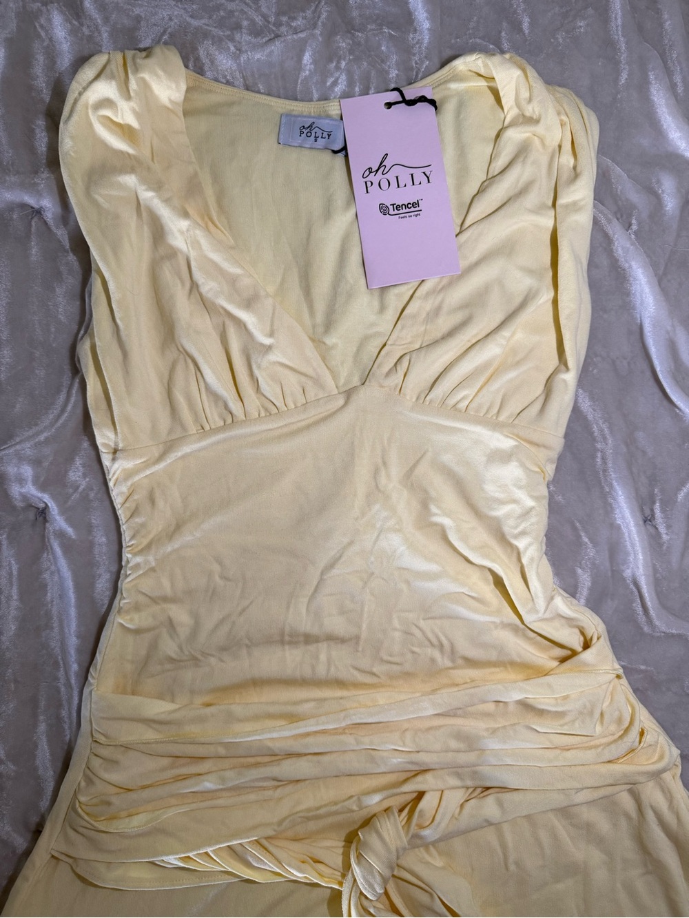 Oh Polly Light Yellow Wrap Mini Dress with Sash - Picture 5 of 6